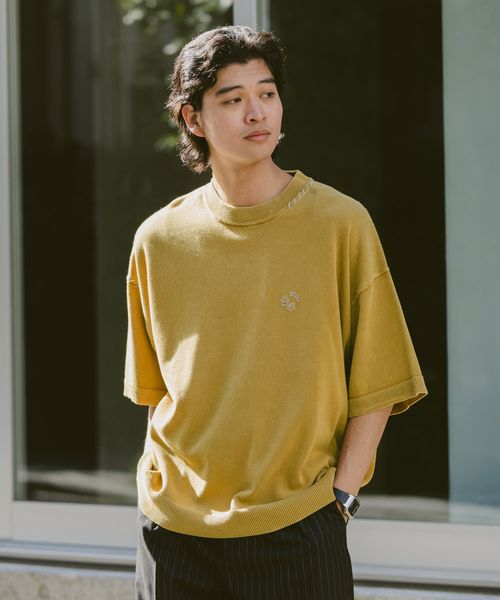 RAGEBLUE ピグメント/ワンポイントモチーフ刺繍ニットTシャツ イエロー M メンズインナー レイジブルー 321918 and ST アンドエスティ(旧ドットエスティ) RAGEBLUE ピグメント/ワンポイントモチーフ刺繍ニットTシャツ イエロー M メンズインナー レイジブルー 321918 and ST アンドエスティ(旧ドットエスティ)