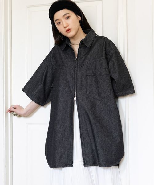 RAGEBLUE 【WOMENS】オーバーサイズ/Wジップデニムルーズシャツ ブラック FREE ウィメンズインナー レイジブルー 323973 and ST アンドエスティ(旧ドットエスティ) RAGEBLUE 【WOMENS】オーバーサイズ/Wジップデニムルーズシャツ ブラック FREE ウィメンズインナー レイジブルー 323973 and ST アンドエスティ(旧ドットエスティ)