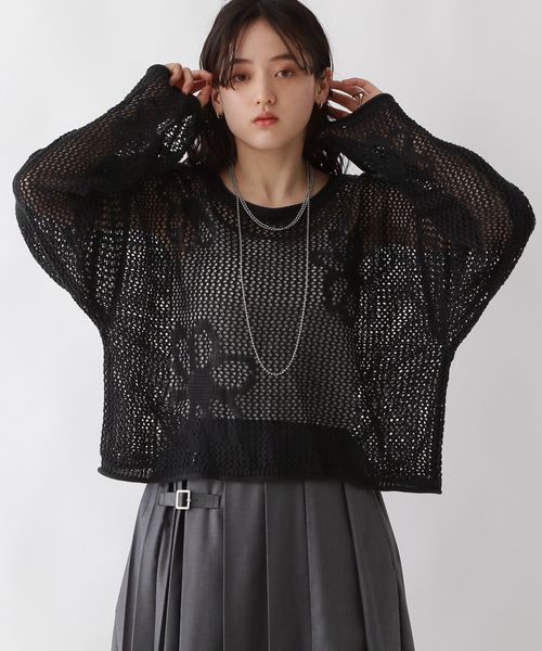 RAGEBLUE 【WOMENS】フラワーモチーフ/透かし編みサマーニット ブラック FREE ウィメンズインナー レイジブルー 325903 and ST アンドエスティ(旧ドットエスティ) RAGEBLUE 【WOMENS】フラワーモチーフ/透かし編みサマーニット ブラック FREE ウィメンズインナー レイジブルー 325903 and ST アンドエスティ(旧ドットエスティ)