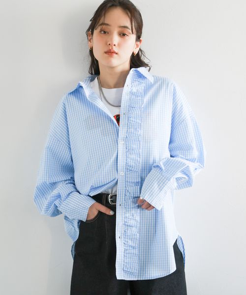 RAGEBLUE 【WOMENS】ギンガムチェックフリルシャツ ライトブルー FREE ウィメンズインナー レイジブルー 327242 and ST アンドエスティ(旧ドットエスティ) RAGEBLUE 【WOMENS】ギンガムチェックフリルシャツ ライトブルー FREE ウィメンズインナー レイジブルー 327242 and ST アンドエスティ(旧ドットエスティ)