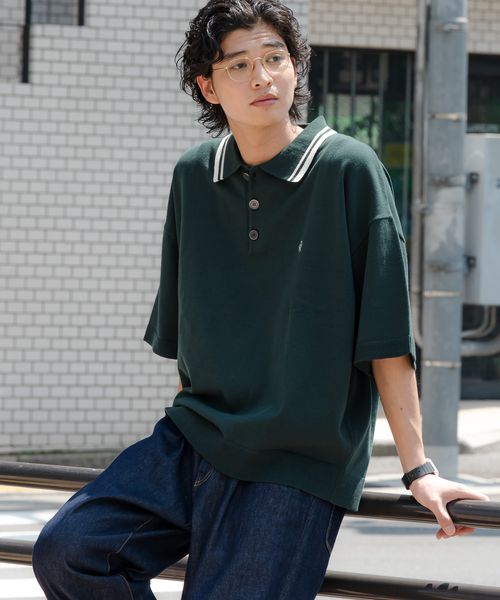 RAGEBLUE ワンポイント刺繍/オーバーサイズ/サマーニットポロシャツ グリーン M メンズインナー レイジブルー 451333 and ST アンドエスティ(旧ドットエスティ) RAGEBLUE ワンポイント刺繍/オーバーサイズ/サマーニットポロシャツ グリーン M メンズインナー レイジブルー 451333 and ST アンドエスティ(旧ドットエスティ)