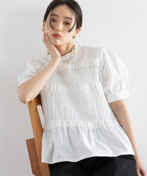 RAGEBLUE 【WOMENS】パフスリーブ/ペプラムシャーリングブラウス ホワイト FREE ウィメンズインナー レイジブルー 492205 and ST アンドエスティ(旧ドットエスティ) RAGEBLUE 【WOMENS】パフスリーブ/ペプラムシャーリングブラウス ホワイト FREE ウィメンズインナー レイジブルー 492205 and ST アンドエスティ(旧ドットエスティ)