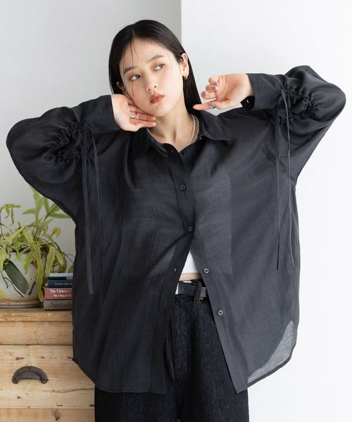 RAGEBLUE 【WOMENS】袖シャーリングBIGシアーシャツ ブラック FREE ウィメンズインナー レイジブルー 493916 and ST アンドエスティ(旧ドットエスティ) RAGEBLUE 【WOMENS】袖シャーリングBIGシアーシャツ ブラック FREE ウィメンズインナー レイジブルー 493916 and ST アンドエスティ(旧ドットエスティ)