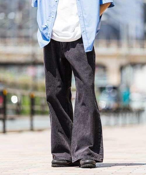 RAGEBLUE 12oz/ヴィンテージライクバギーデニムワイドフレアパンツ ブラック S メンズボトムス レイジブルー 495090 and ST アンドエスティ(旧ドットエスティ) RAGEBLUE 12oz/ヴィンテージライクバギーデニムワイドフレアパンツ ブラック S メンズボトムス レイジブルー 495090 and ST アンドエスティ(旧ドットエスティ)