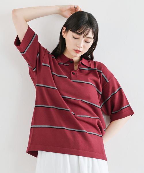 RAGEBLUE 【WOMENS】ボーダーニットポロシャツ レッド FREE ウィメンズインナー レイジブルー 498684 and ST アンドエスティ(旧ドットエスティ) RAGEBLUE 【WOMENS】ボーダーニットポロシャツ レッド FREE ウィメンズインナー レイジブルー 498684 and ST アンドエスティ(旧ドットエスティ)