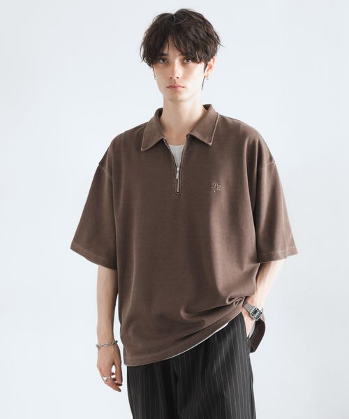 RAGEBLUE ピグメント加工/ダンボールハーフジップTシャツ ブラウン L メンズインナー レイジブルー 499195 and ST アンドエスティ(旧ドットエスティ) RAGEBLUE ピグメント加工/ダンボールハーフジップTシャツ ブラウン L メンズインナー レイジブルー 499195 and ST アンドエスティ(旧ドットエスティ)