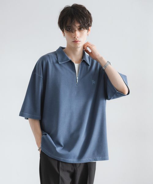 RAGEBLUE ピグメント加工/ダンボールハーフジップTシャツ ネイビー M メンズインナー レイジブルー 499195 and ST アンドエスティ(旧ドットエスティ) RAGEBLUE ピグメント加工/ダンボールハーフジップTシャツ ネイビー M メンズインナー レイジブルー 499195 and ST アンドエスティ(旧ドットエスティ)