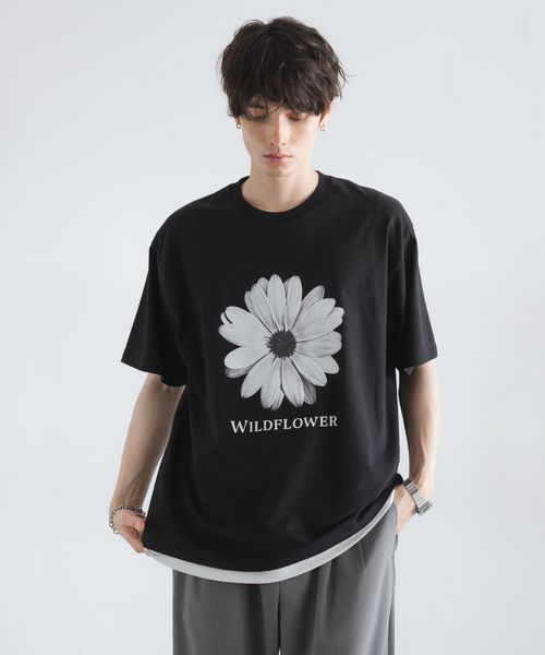 RAGEBLUE ボタニカルアート/プリントTシャツ ブラック M メンズインナー レイジブルー 525628 and ST アンドエスティ(旧ドットエスティ) RAGEBLUE ボタニカルアート/プリントTシャツ ブラック M メンズインナー レイジブルー 525628 and ST アンドエスティ(旧ドットエスティ)