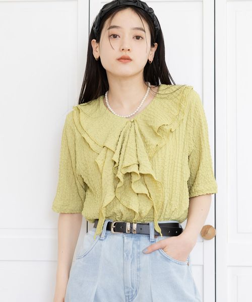 RAGEBLUE 【WOMENS】シャーリングフリルブラウス イエロー FREE ウィメンズインナー レイジブルー 572304 and ST アンドエスティ(旧ドットエスティ) RAGEBLUE 【WOMENS】シャーリングフリルブラウス イエロー FREE ウィメンズインナー レイジブルー 572304 and ST アンドエスティ(旧ドットエスティ)