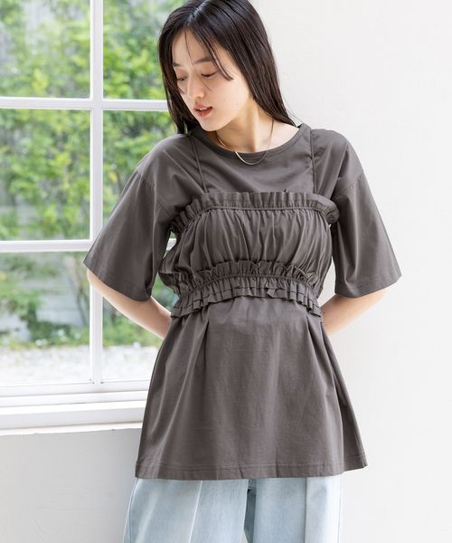RAGEBLUE 【WOMENS】フリルビスチェセット/ウエストタックルーズTシャツ チャコールグレー FREE ウィメンズインナー レイジブルー 572309 and ST アンドエスティ(旧ドットエスティ) RAGEBLUE 【WOMENS】フリルビスチェセット/ウエストタックルーズTシャツ チャコールグレー FREE ウィメンズインナー レイジブルー 572309 and ST アンドエスティ(旧ドットエスティ)
