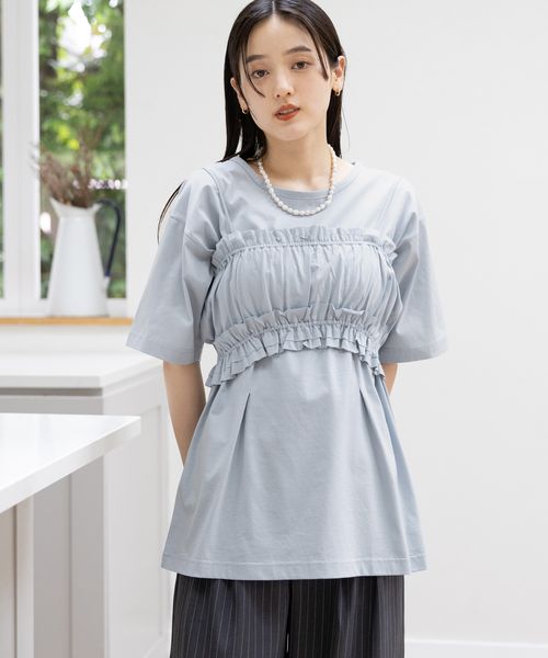 RAGEBLUE 【WOMENS】フリルビスチェセット/ウエストタックルーズTシャツ ブルー FREE ウィメンズインナー レイジブルー 572309 and ST アンドエスティ(旧ドットエスティ) RAGEBLUE 【WOMENS】フリルビスチェセット/ウエストタックルーズTシャツ ブルー FREE ウィメンズインナー レイジブルー 572309 and ST アンドエスティ(旧ドットエスティ)