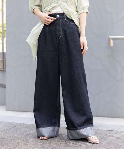 RAGEBLUE 【WOMENS】<セットアップ対応>ステッチデザイン/ロールアップデニムパンツ2 ネイビー FREE ウィメンズボトムス レイジブルー 572336 and ST アンドエスティ(旧ドットエスティ) RAGEBLUE 【WOMENS】<セットアップ対応>ステッチデザイン/ロールアップデニムパンツ2 ネイビー FREE ウィメンズボトムス レイジブルー 572336 and ST アンドエスティ(旧ドットエスティ)