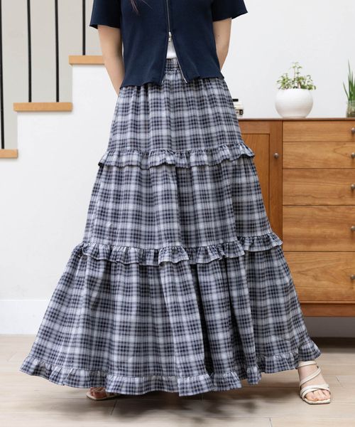 RAGEBLUE 【WOMENS】チェックフリルティアードスカート ネイビー FREE ウィメンズボトムス レイジブルー 572338 and ST アンドエスティ(旧ドットエスティ) RAGEBLUE 【WOMENS】チェックフリルティアードスカート ネイビー FREE ウィメンズボトムス レイジブルー 572338 and ST アンドエスティ(旧ドットエスティ)