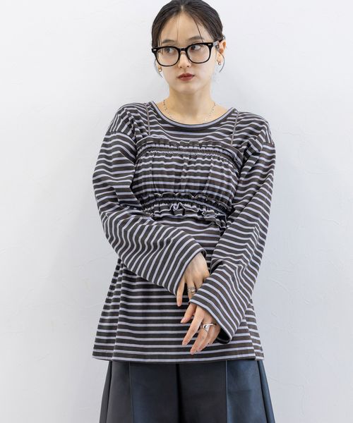 RAGEBLUE 【WOMENS】フリルビスチェセット/ウエストタックルーズボーダープルオーバー チャコールグレー FREE ウィメンズインナー レイジブルー 589204 and ST アンドエスティ（旧ドットエスティ）