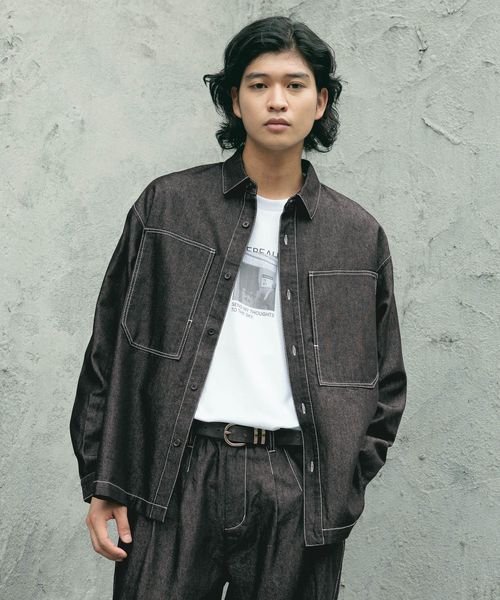 RAGEBLUE 【BREEZY DENIM】ステッチデニムシャツ【セットアップ対応】 ブラック L メンズインナー レイジブルー 598122 and ST アンドエスティ(旧ドットエスティ) RAGEBLUE 【BREEZY DENIM】ステッチデニムシャツ【セットアップ対応】 ブラック L メンズインナー レイジブルー 598122 and ST アンドエスティ(旧ドットエスティ)