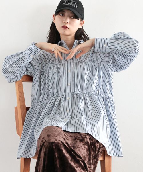 RAGEBLUE 【WOMENS】ティアードチュニックストライプシャツ ブルー FREE ウィメンズインナー レイジブルー 601185 and ST アンドエスティ（旧ドットエスティ）
