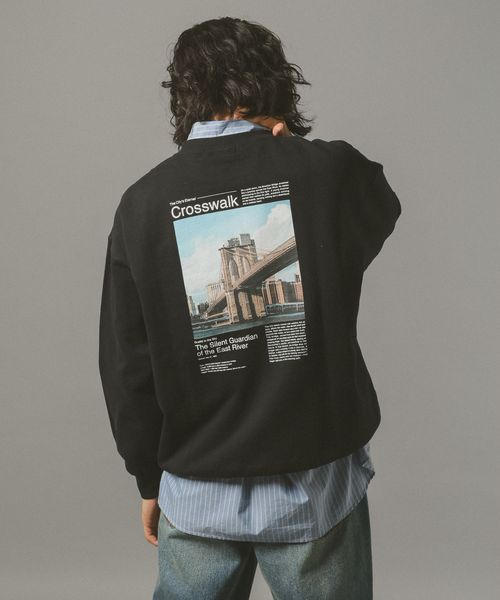 RAGEBLUE CITYフォトプリントスウェット ブラック M メンズインナー レイジブルー 608059 and ST アンドエスティ（旧ドットエスティ）