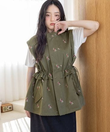 WOMENS】2WAY/フラワー刺繍フリルミリタリーベスト | [公式]レイジ