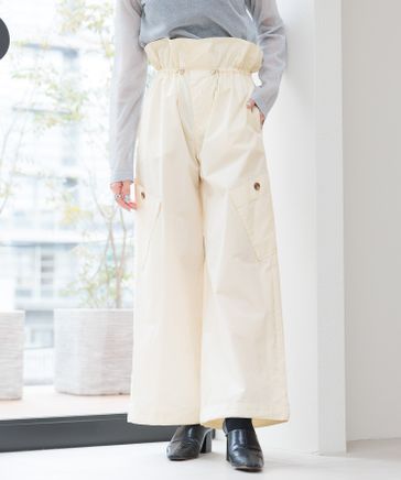 WOMENS】ハイウェストギャザー/ワイドレッグカーゴパンツ WOMENS】ハイウェストギャザー/ワイドレッグカーゴパンツ