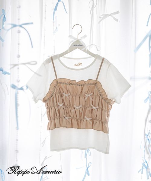 repipi armario 【girly line】リボンシャーリングキャミ×Tシャツ ベージュ M ウィメンズインナー レピピアルマリオ 419412 and ST アンドエスティ(旧ドットエスティ) repipi armario 【girly line】リボンシャーリングキャミ×Tシャツ ベージュ M ウィメンズインナー レピピアルマリオ 419412 and ST アンドエスティ(旧ドットエスティ)
