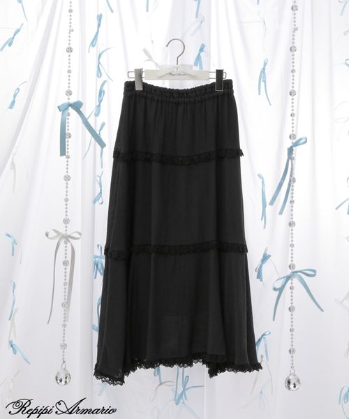 repipi armario 【girly line】レースティアードロングスカート ブラック M ウィメンズボトムス レピピアルマリオ 495427 and ST アンドエスティ(旧ドットエスティ) repipi armario 【girly line】レースティアードロングスカート ブラック M ウィメンズボトムス レピピアルマリオ 495427 and ST アンドエスティ(旧ドットエスティ)