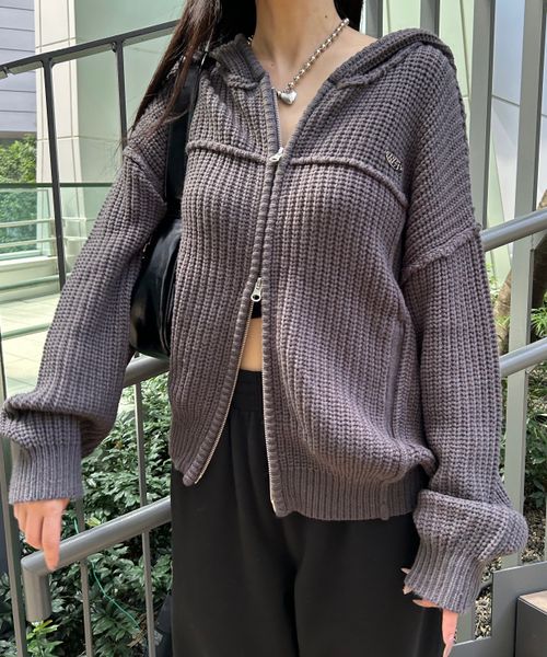 repipi armario 【洗えるニット】ダメージルーズニットパーカー シルバー M ウィメンズインナー レピピアルマリオ 499138 and ST アンドエスティ（旧ドットエスティ）