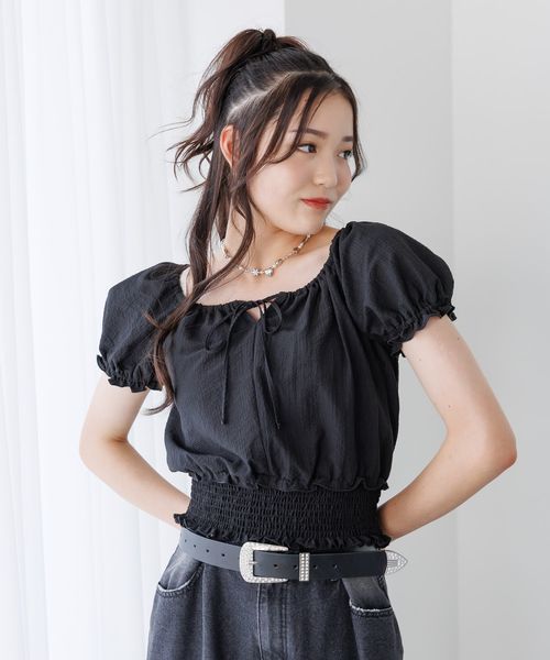 repipi armario リボンギャザーパフブラウス ブラック M ウィメンズインナー レピピアルマリオ 578004 and ST アンドエスティ(旧ドットエスティ) repipi armario リボンギャザーパフブラウス ブラック M ウィメンズインナー レピピアルマリオ 578004 and ST アンドエスティ(旧ドットエスティ)