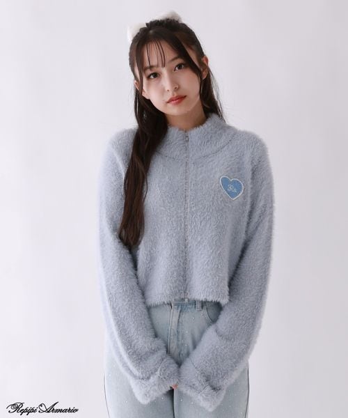 repipi armario 【girly line】フェザーヤーンZIPカーディガン グレー L ウィメンズインナー レピピアルマリオ 581274 and ST アンドエスティ（旧ドットエスティ）