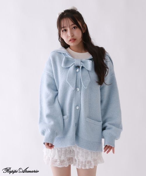 repipi armario 【girly line】セーラーリボンカーディガン【2WAY】 ライトブルー S ウィメンズインナー レピピアルマリオ 581279 and ST アンドエスティ（旧ドットエスティ）
