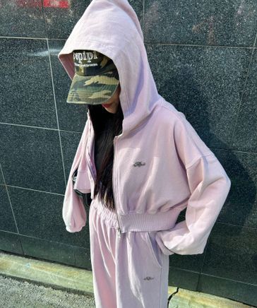 ショートＺＩＰフーディ フロントZIPショート丈ニットトップス 春夏 韓国ファッション