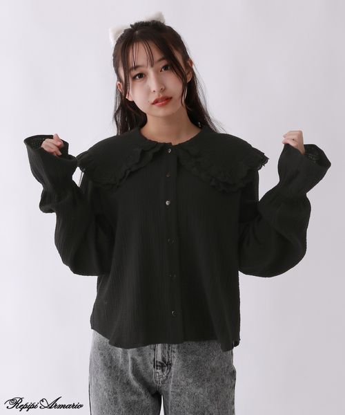 repipi armario 【girly line】BIGエリブラウス ブラック S ウィメンズインナー レピピアルマリオ 603694 and ST アンドエスティ（旧ドットエスティ）