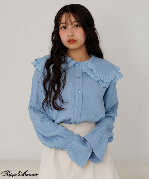 repipi armario 【girly line】BIGエリブラウス ライトブルー L ウィメンズインナー レピピアルマリオ 603694 and ST アンドエスティ（旧ドットエスティ）