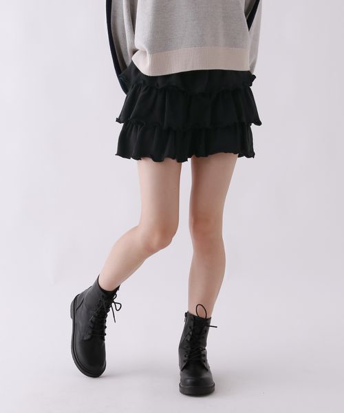 repipi armario スウェットティアードミニスカート ブラック M ウィメンズボトムス レピピアルマリオ 603698 and ST アンドエスティ（旧ドットエスティ）