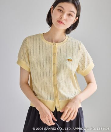 新品 レオナール レース切替リゾートプリントジップカーディガン レモンイエロー サンリオキャラクターズ×ROPE' PICNIC】日焼けデザイン 透かし
