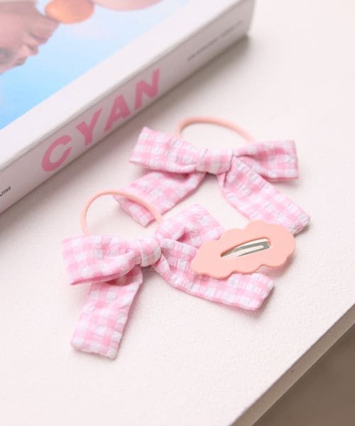 No.33リボンヘアゴム☆チェック柄☆ピンク系 No.33リボンヘアゴム