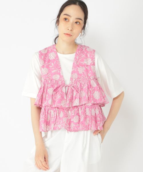 studio CLIP 《natural by clip / INDIA IS BEAUTIFUL》プリントフリルジレ ピンク FREE Natural by CLIP スタジオクリップ 111322 and ST アンドエスティ(旧ドットエスティ) studio CLIP 《natural by clip / INDIA IS BEAUTIFUL》プリントフリルジレ ピンク FREE Natural by CLIP スタジオクリップ 111322 and ST アンドエスティ(旧ドットエスティ)