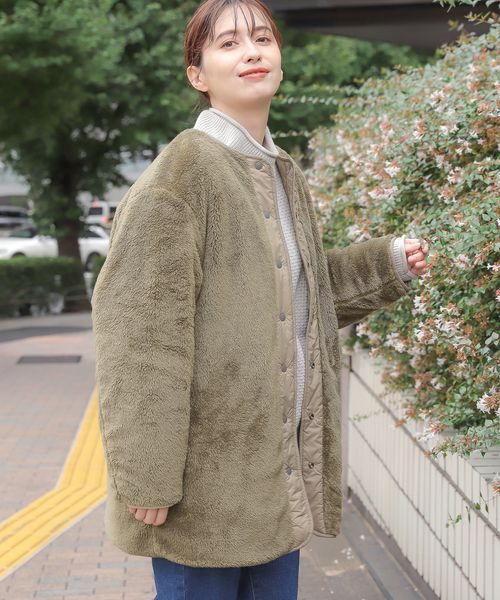 リバーシブルキルトミドルコート M