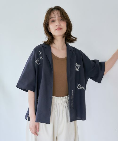 studio CLIP 刺繍オープンカラーシャツ ネイビー FREE ウィメンズインナー スタジオクリップ 452719 and ST アンドエスティ(旧ドットエスティ) studio CLIP 刺繍オープンカラーシャツ ネイビー FREE ウィメンズインナー スタジオクリップ 452719 and ST アンドエスティ(旧ドットエスティ)