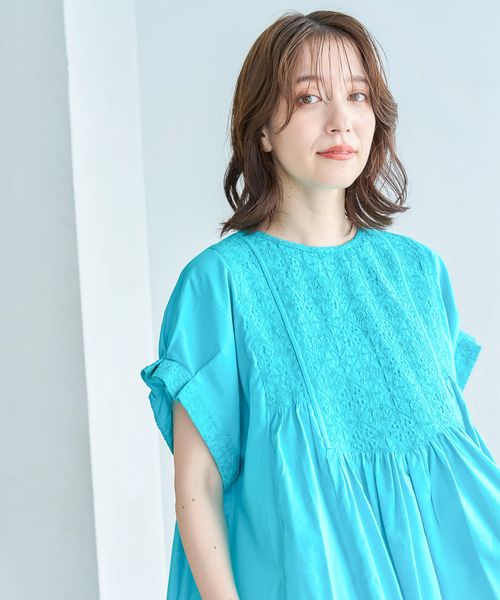 studio CLIP フロント刺繍ハーフスリーブブラウス ブルー FREE ウィメンズインナー スタジオクリップ 498972 and ST アンドエスティ(旧ドットエスティ) studio CLIP フロント刺繍ハーフスリーブブラウス ブルー FREE ウィメンズインナー スタジオクリップ 498972 and ST アンドエスティ(旧ドットエスティ)
