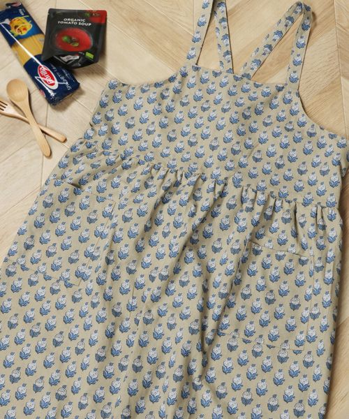 studio CLIP ブロックプリント風ワンピースエプロン キッチンツール ブラウン FREE スタジオクリップ 576214 and ST アンドエスティ（旧ドットエスティ）