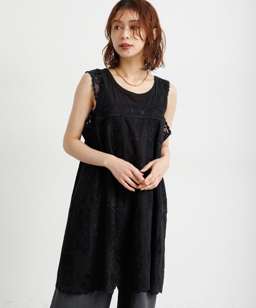 studio CLIP レースチュニックワンピース シルバー FREE ウィメンズワンピース＆チュニック スタジオクリップ 580055 and ST アンドエスティ（旧ドットエスティ）