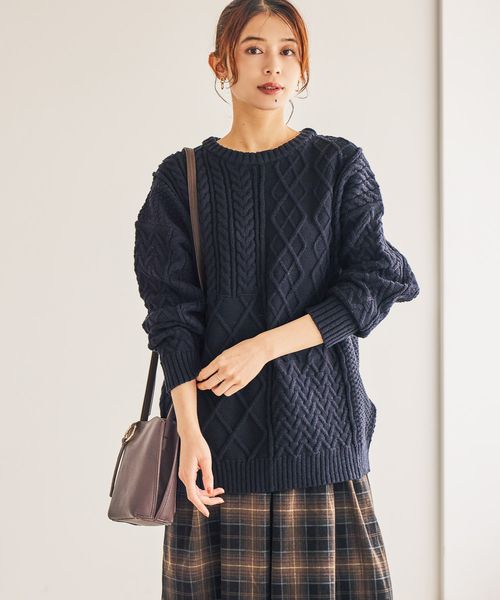 studio CLIP 5ゲージふわかるパッチワークニット ネイビー FREE ウィメンズインナー スタジオクリップ 580170 and ST アンドエスティ（旧ドットエスティ）