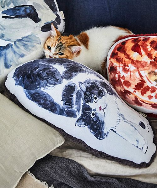 studio CLIP シルエットもちもこクッション[うちの猫博] リビングファブリック ホワイト FREE スタジオクリップ 581435 and ST アンドエスティ（旧ドットエスティ）