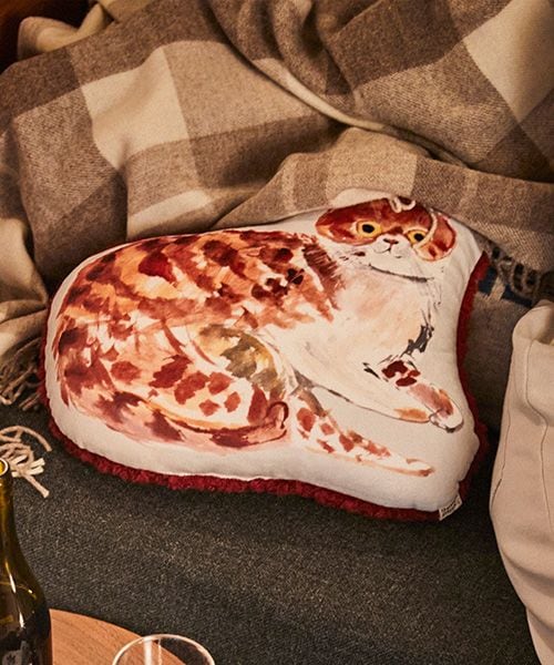 studio CLIP シルエットもちもこクッション[うちの猫博] リビングファブリック オフホワイト FREE スタジオクリップ 581435 and ST アンドエスティ（旧ドットエスティ）