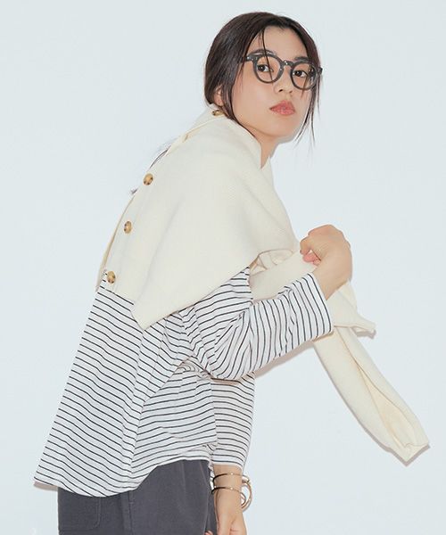 studio CLIP アソートシャドーボーダースラブプルオーバー ホワイト FREE ウィメンズインナー スタジオクリップ 588363 and ST アンドエスティ（旧ドットエスティ）