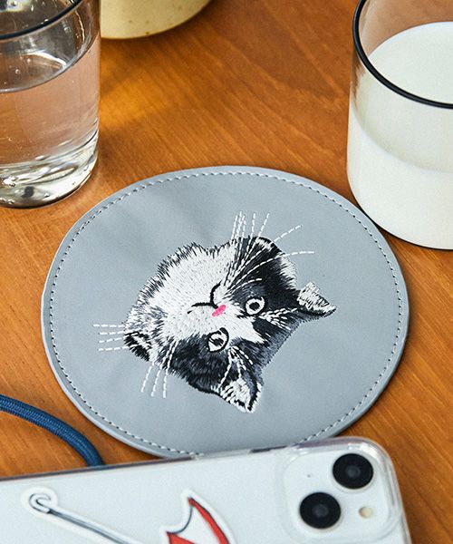 studio CLIP ラウンド刺繍コースター[うちの猫博] ダイニング ホワイト FREE スタジオクリップ 588541 and ST アンドエスティ（旧ドットエスティ）