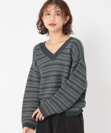 5ゲージダブルフロントミックスボーダーニットプルオーバー | [公式