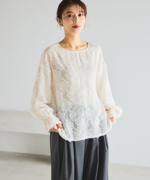 studio CLIP ダブルフロントジャガードプリントブラウス《オケージョン2025AW》 ライトグレー FREE ウィメンズインナー スタジオクリップ 590201 and ST アンドエスティ（旧ドットエスティ）