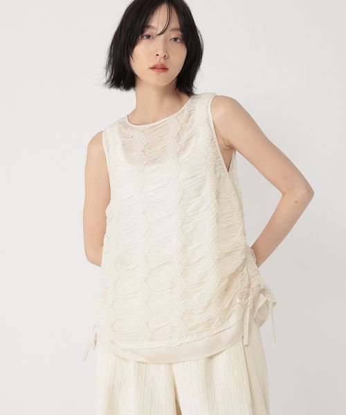 studio CLIP 【daily CLIP】シフォンスモッキングノースリーブ ライトグレー FREE ＤＣウェア服飾 スタジオクリップ 595749 and ST アンドエスティ（旧ドットエスティ）