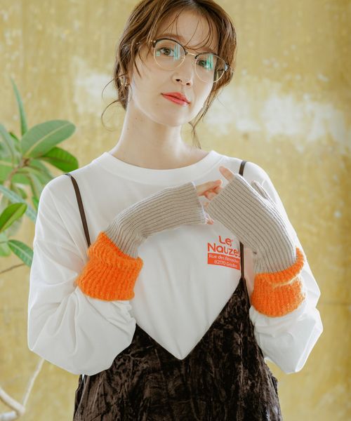 studio CLIP バイカラーアームウォーマー ブラウン FREE ウィメンズグッズ スタジオクリップ 598971 and ST アンドエスティ（旧ドットエスティ）